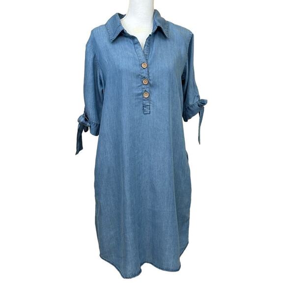 J. Gee chambray shirtdress, blue, large, country, prairie, coast, versatile - Picture 1 of 7